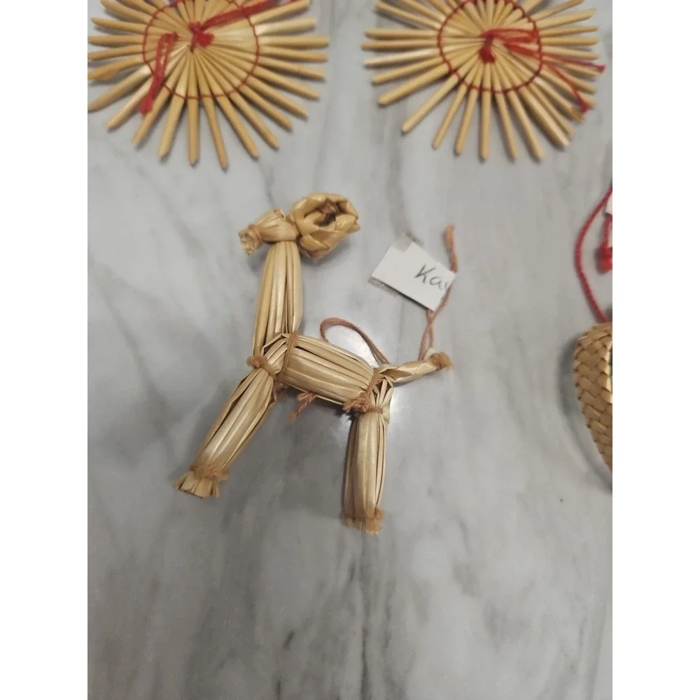 Straw Vintage Set Primitive Hand Made Ornament Christmas Stars & Angel Set Of 5